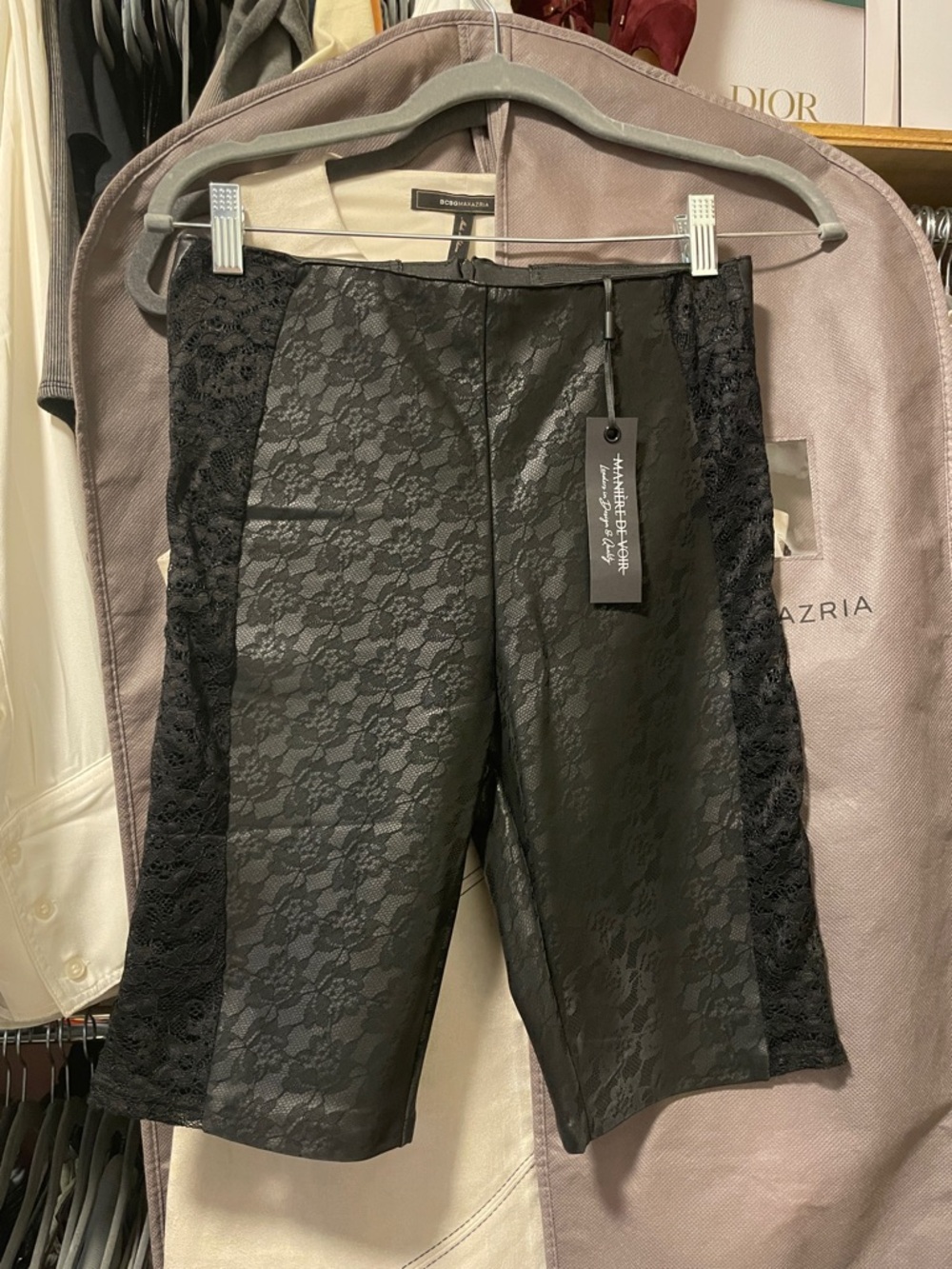 Maniere De Voir Black Lace-Panel High-Waist Bike Shorts - Picture 5 of 6